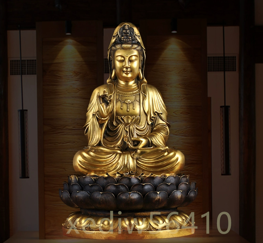 店長特選★極上品 観音菩薩立像 仏像 真鍮製 仏教美術 高さ46ｃｍ 重さ約10kg_画像2