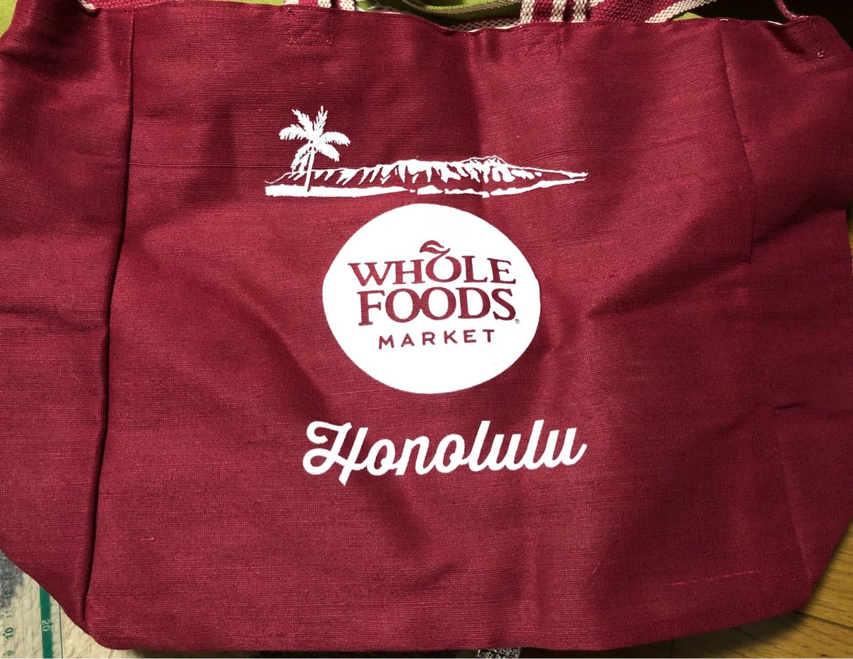ハワイ好きの方へ ホールフーズ 大容量斜め掛けエコバッグ 赤色 新品 現品限り HONOLULU WHOLEFOODS eco bag_画像2
