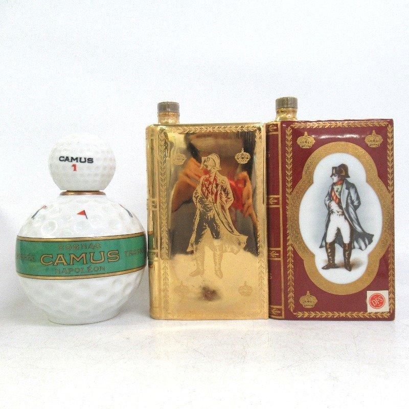 ブランデー カミュ ブック ナポレオン 金＆赤陶器/ナポレオン トロフィー ゴルフ型 3本セット 700ml