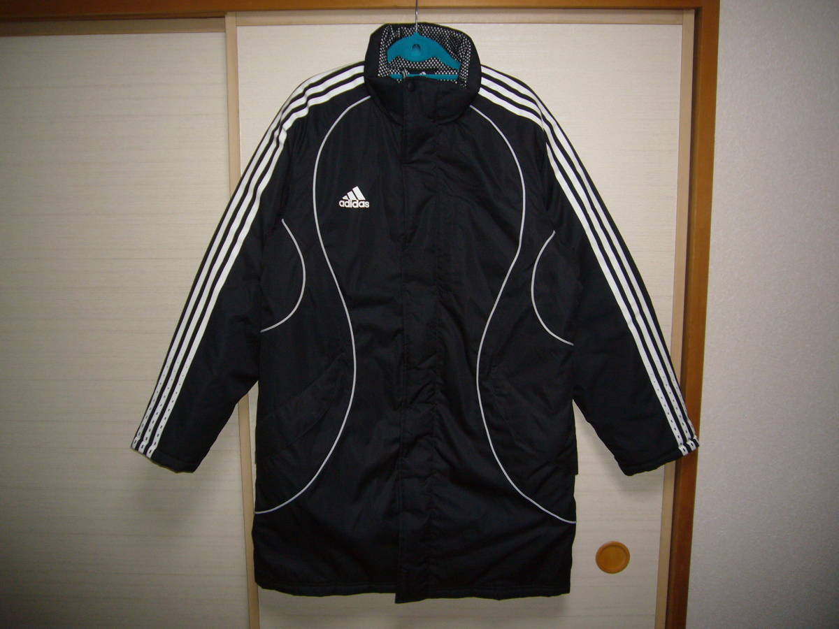  Adidas cotton inside reverse side nappy coat black × white M size bench coat 