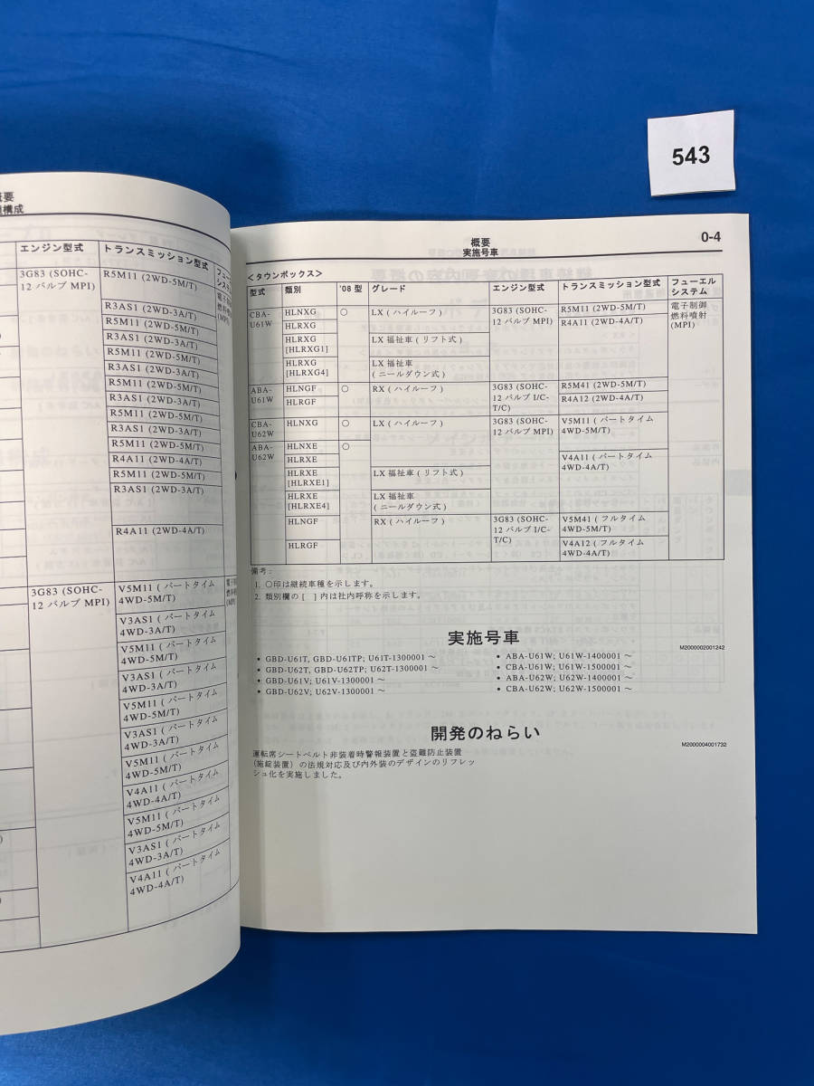 543/ Mitsubishi Minicab Town Box new model manual * maintenance manual U61 U62 2007 year 12 month 