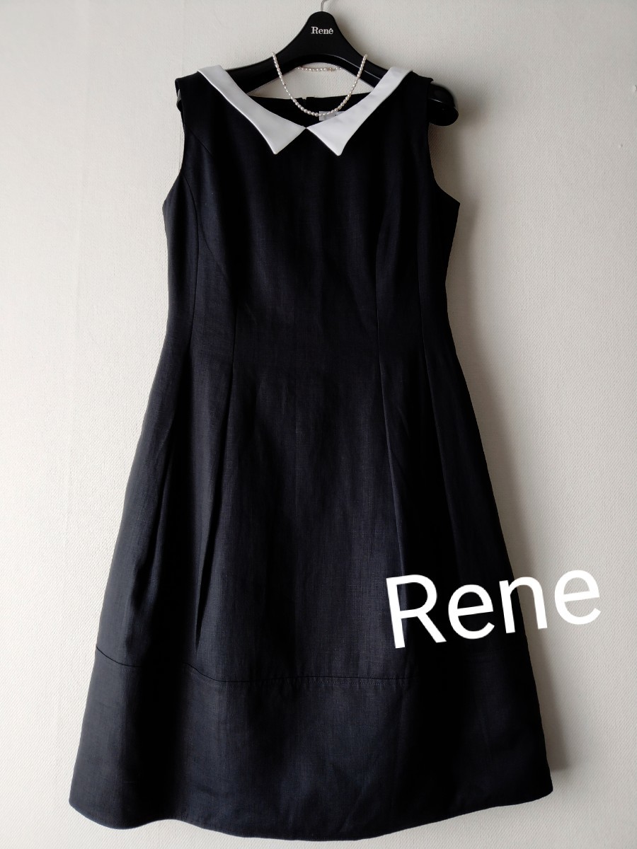 新入荷新入荷Rene フレアロングワンピース ブラック Vネック 34 襟