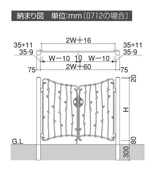 門扉 プロヴァンス門扉 両開き おしゃれ 門扉フェンス 門柱タイプ 0610 7型 三協アルミ 扉幅60cm×高さ100cm_画像2