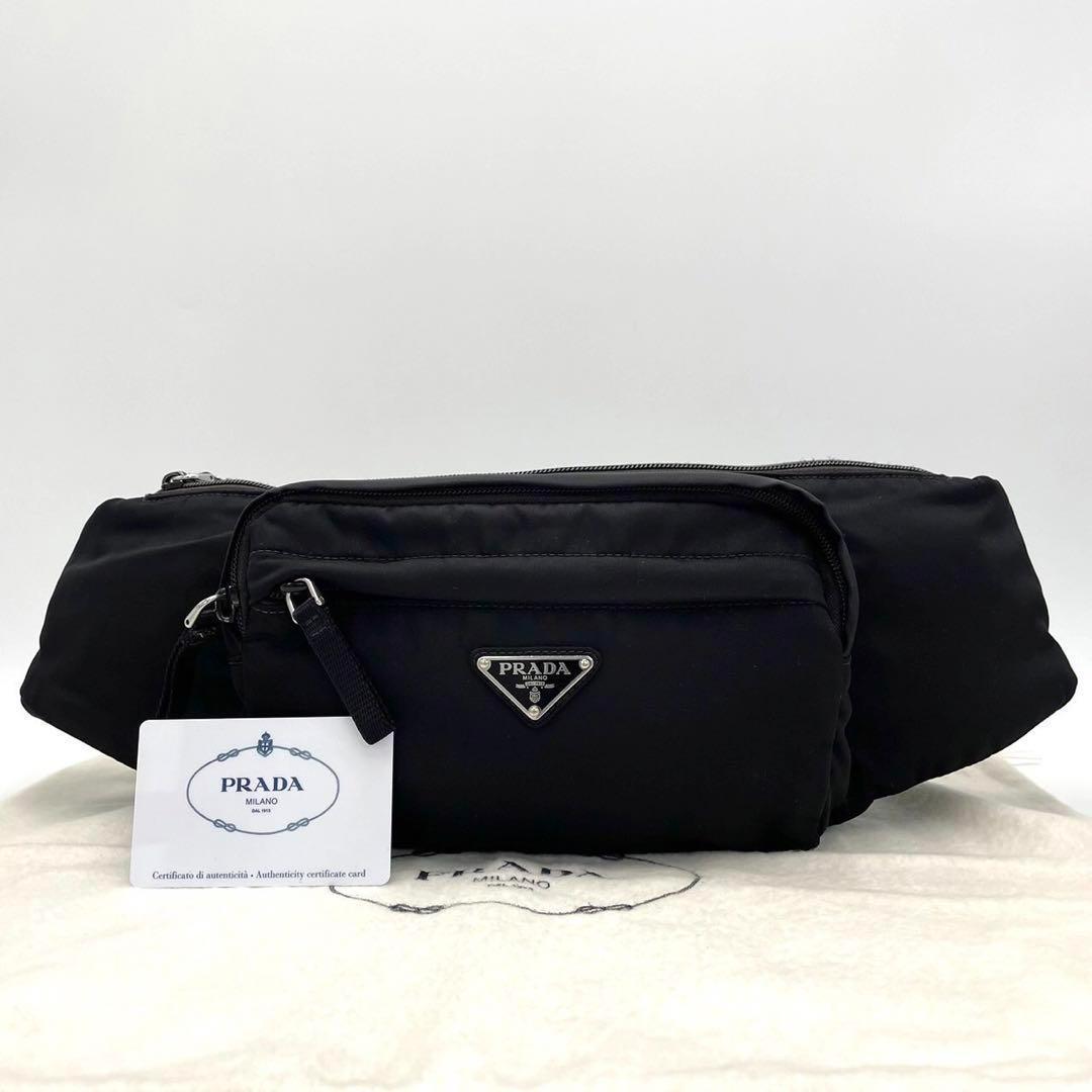 極美品◇PRADA プラダ ボディバッグ 三角ロゴ ウエストポーチ ブラック