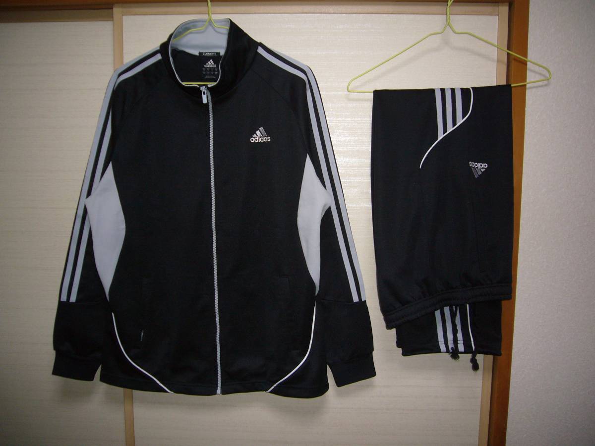 【新作からSALEアイテム等お得な商品満載】 アディダス ジャージ上下 黒×グレー Mサイズ(○ adidas アディダス