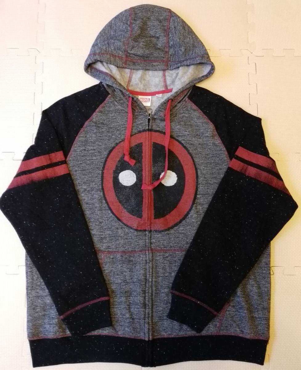 deadpool ジップアップパーカー XLサイズ 黒×グレー ( デッドプール マーベル marvel アメコミ スウェットシャツ トレーナー 春秋_画像1