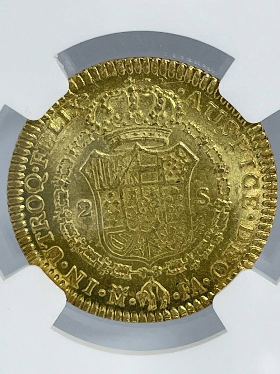 1804年☆スペイン☆2エスクード☆金貨☆NGC AU58_画像4