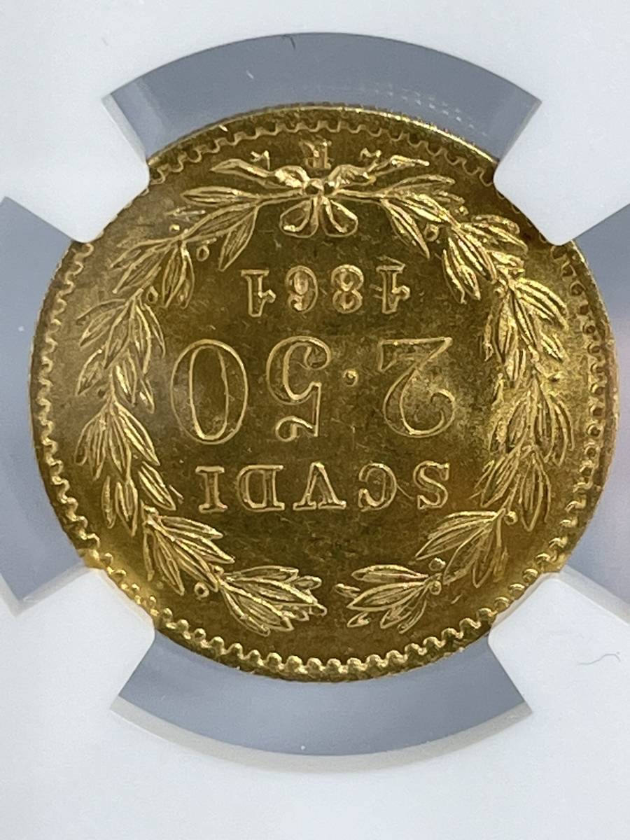 1861年☆イタリア 教皇領☆2.5スクーディ☆金貨☆ピウス９世☆NGC MS64_画像4