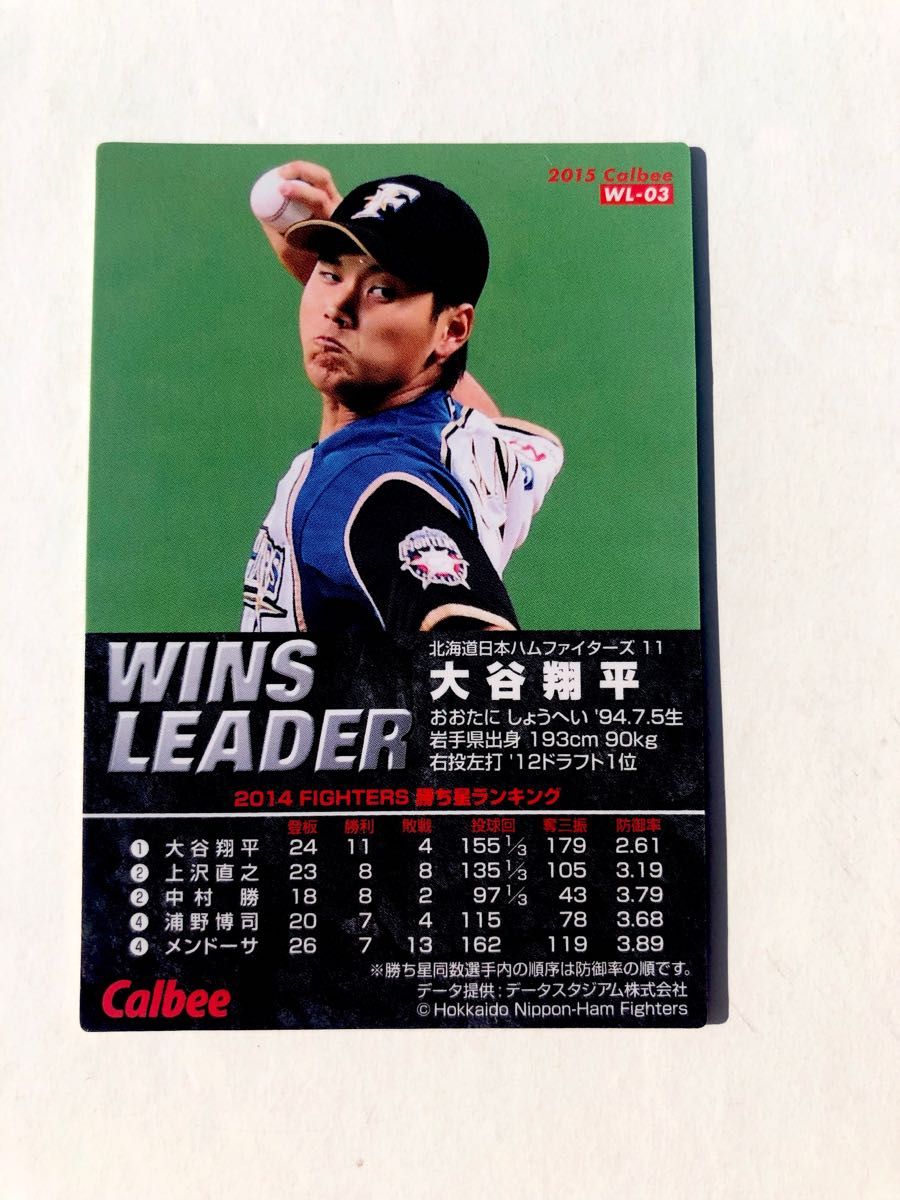 日本ハム2015【カルビープロ野球チップス】大谷翔平 勝利数リーダー WL