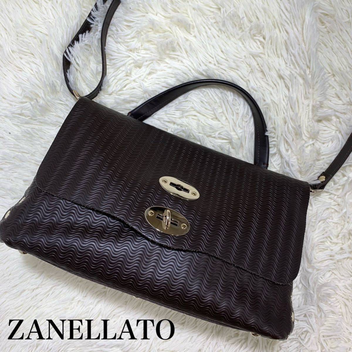 極美品✨ ザネラート ポスティーナS ハンドバッグ 黒 レザーバッグ-
