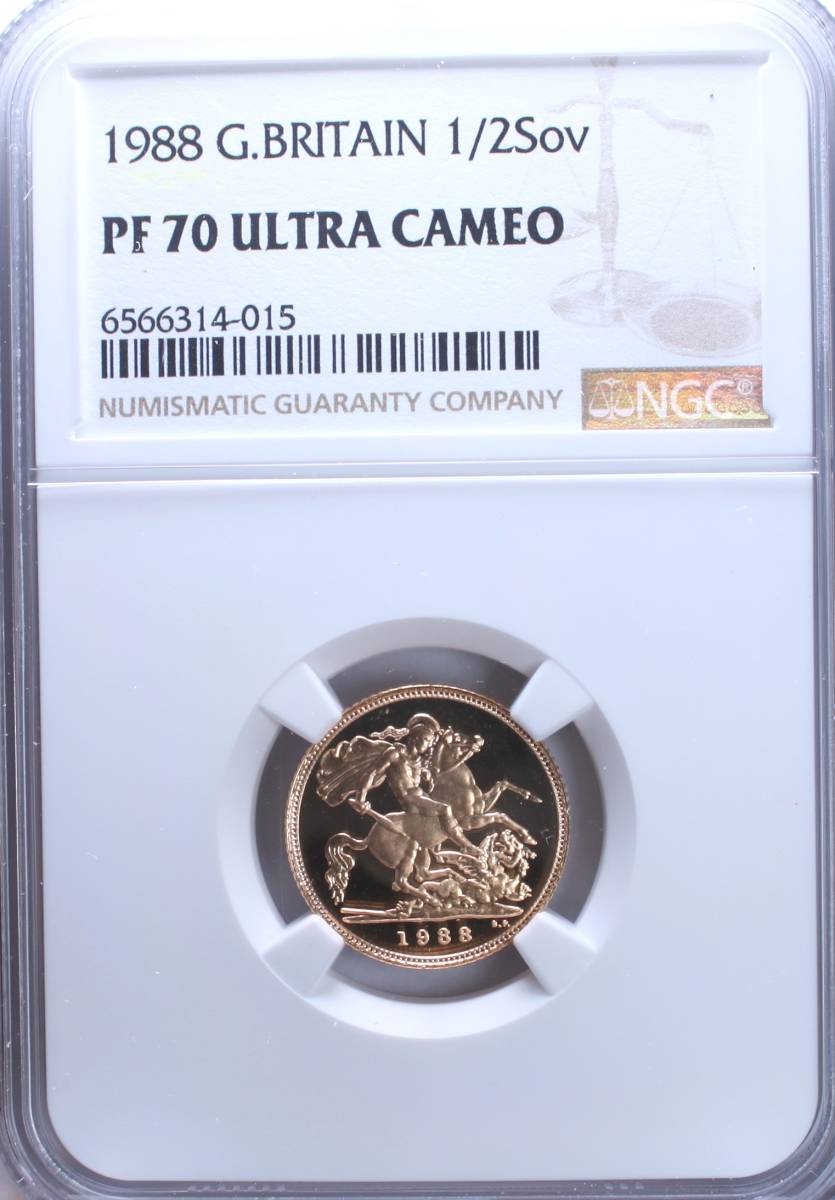 【最高鑑定】 1988年 イギリス ミドルエリザベス 1/2ソブリン 金貨 NGC PF70 ウルトラカメオ アンティーク コイン 投資 資産保全の画像3