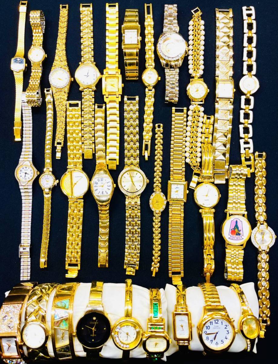 ゴールドカラーのみ 腕時計 WALTHAM ダイアモンドクォーツ PULSAR WITTNAUER GUESS 大量まとめてセット 宝飾もあり 1スタ 28