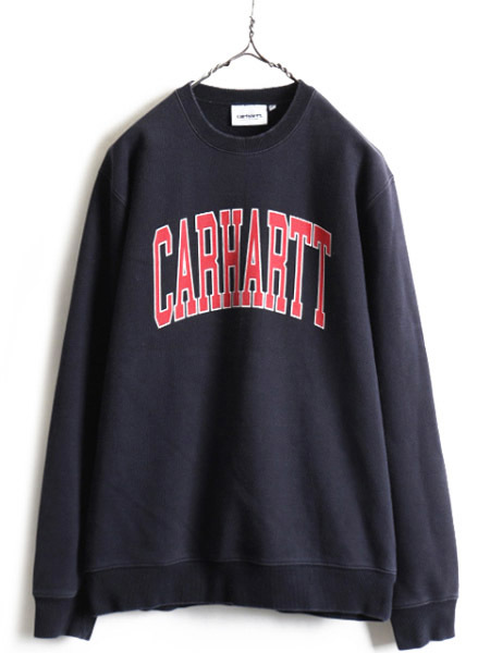 人気 黒 ■ カーハート WIP ロゴ プリント スウェット メンズ L / CARHARTT ヘビーウェイト トレーナー スエット ブラック 黒 肉厚 裏起毛