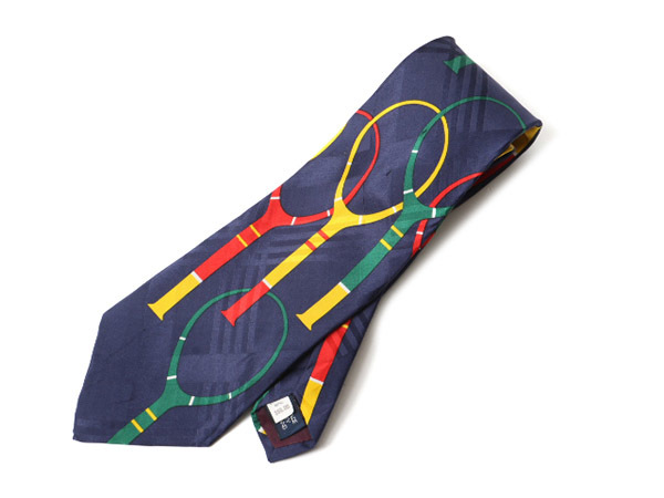 # Polo Ralph Lauren 100% silk hand made total pattern necktie 90 period men's 90s USA made POLO Ralph Lauren hand .. rare racket tennis 
