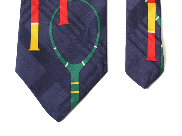 # Polo Ralph Lauren 100% silk hand made total pattern necktie 90 period men's 90s USA made POLO Ralph Lauren hand .. rare racket tennis 