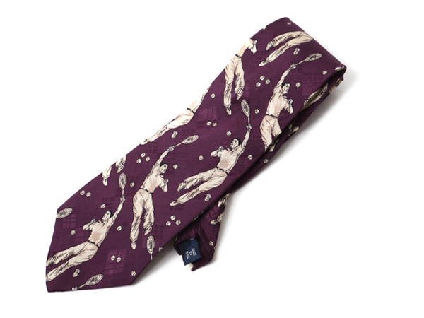 90s USA made Polo Ralph Lauren 100% silk hand made total pattern necktie men's 90 period POLO Ralph Lauren hand .. tennis player purple 