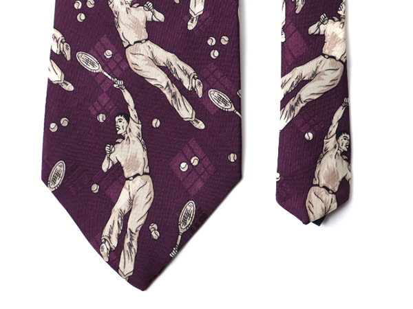 90s USA made Polo Ralph Lauren 100% silk hand made total pattern necktie men's 90 period POLO Ralph Lauren hand .. tennis player purple 