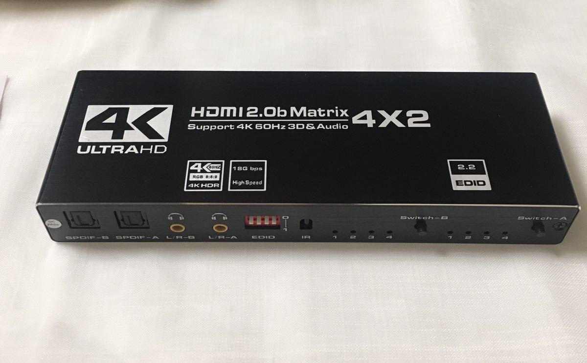 HDMIマトリックススイッチ4x2 4K 60Hz in Out HDMI Matrix Switch Splitter EDID抽出器とIRリモートコントロール  4K HDR HDMI 0b｜PayPayフリマ
