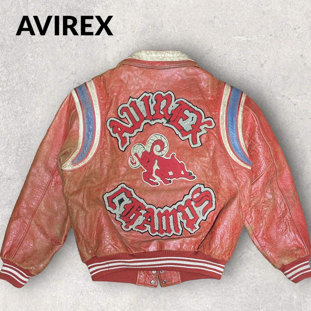 80s～90s AVIREX レザージャケット CHAMPS 本革 ワッペン-