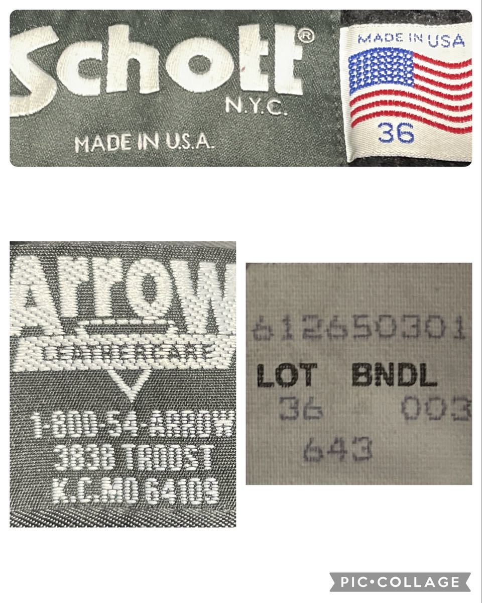 稀少 Schott ARROW 643 USA製 シングルライダースジャケット ライナー