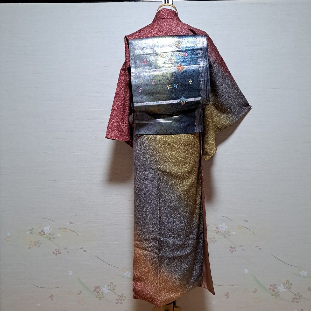 正絹 お洒落 グラデーション 一つ紋 付下げ3点セット 7