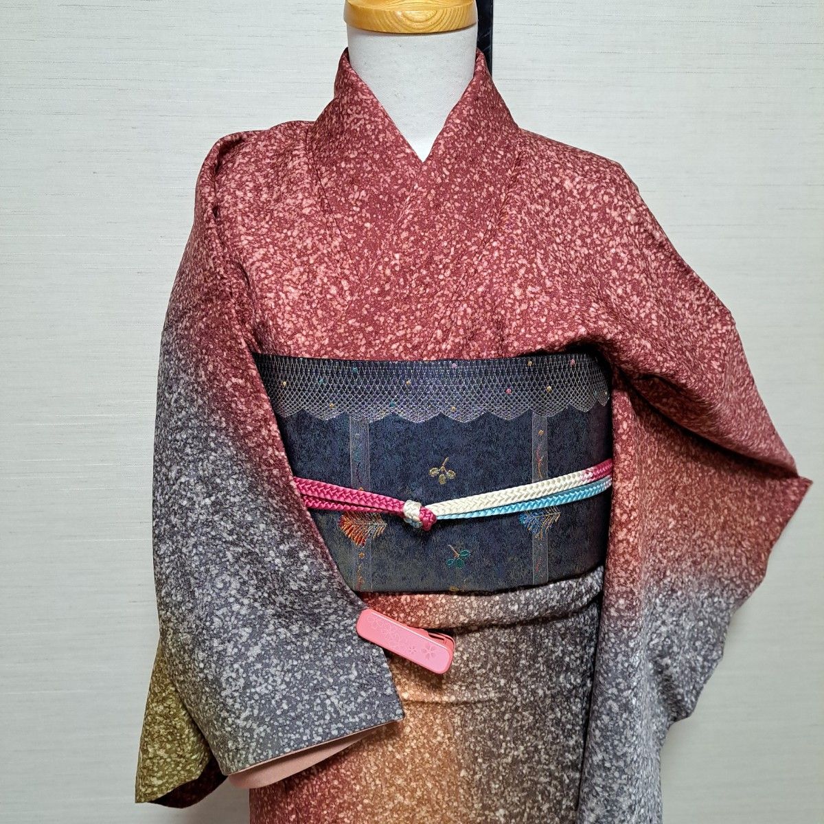 正絹 お洒落 グラデーション 一つ紋 付下げ3点セット 5