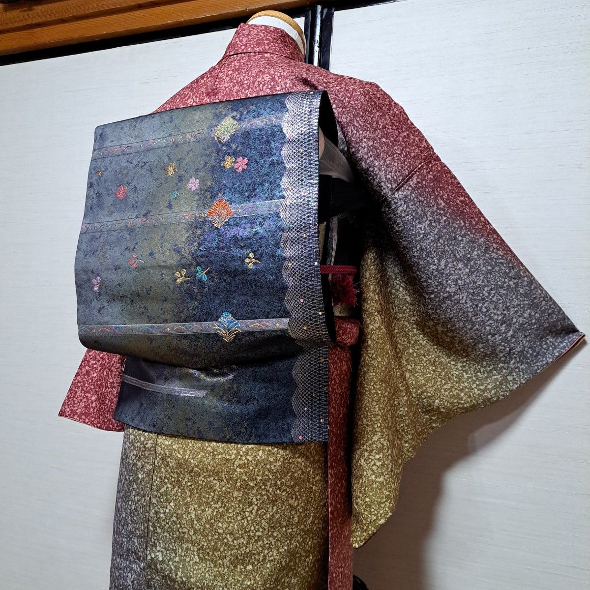 正絹 お洒落 グラデーション 一つ紋 付下げ3点セット 9