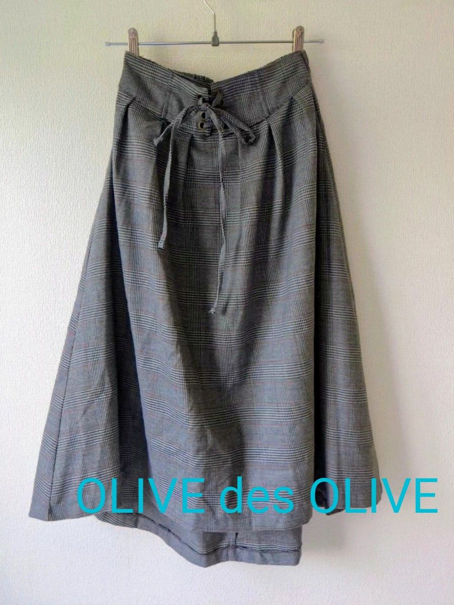 チェック柄　OLIVE des OLIVE　 フレアスカート　M