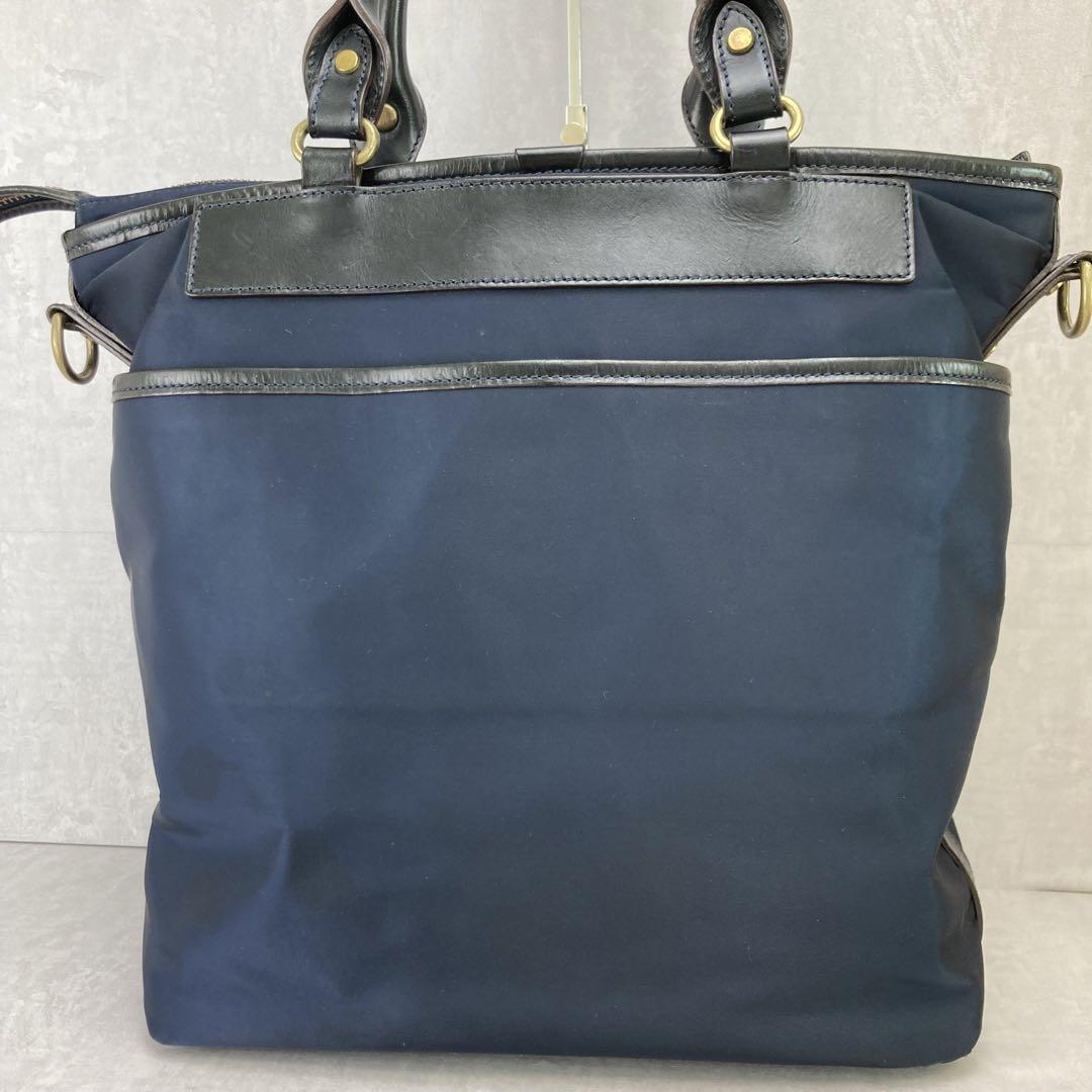 美品 ガンゾ ビジネストートバッグ ショルダー 2WAY A4 ナイロン 紺色