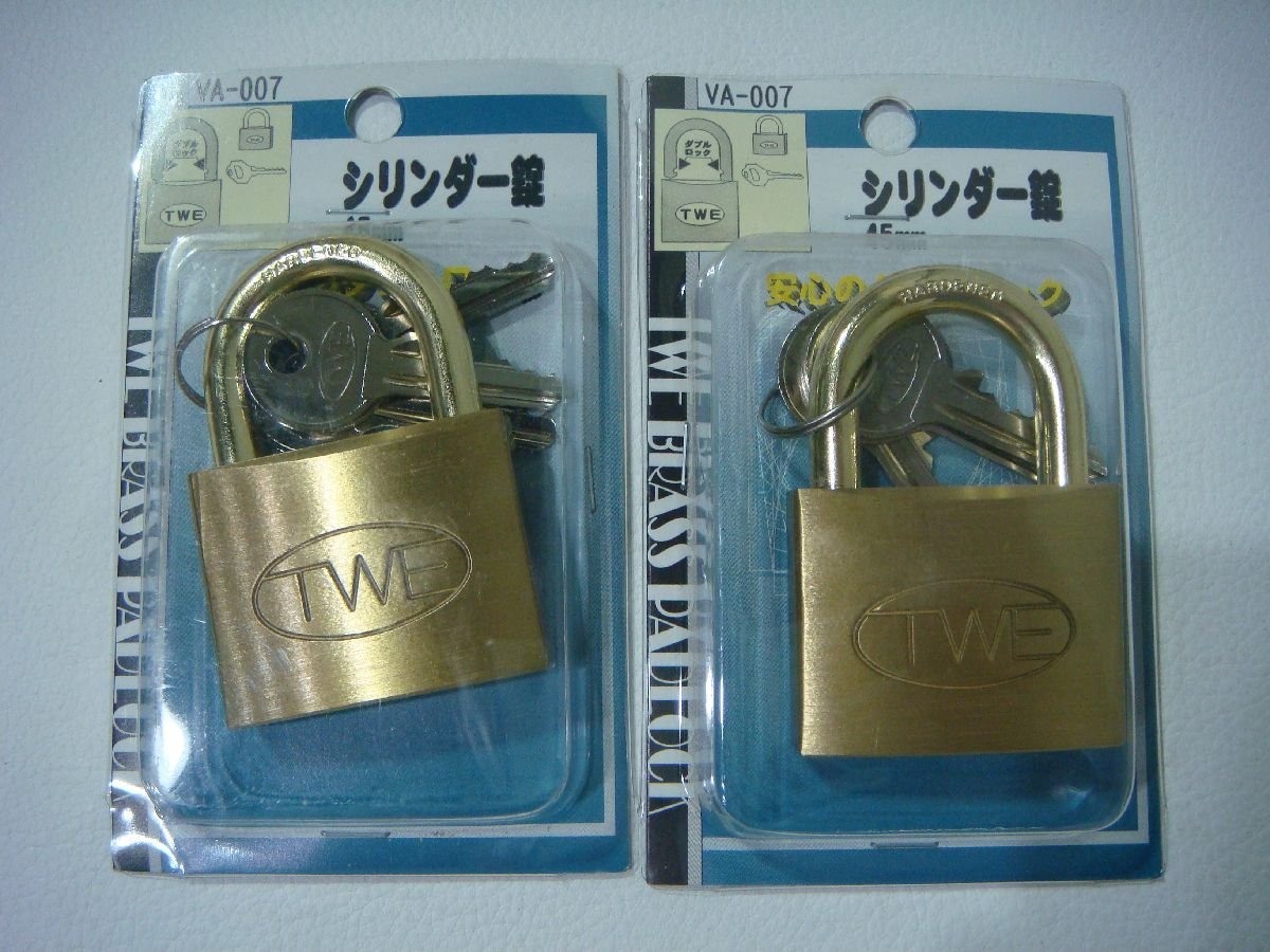 YS/C16EU-PEV 未使用品 WAKI 2個セット シリンダー錠 45mm ダブルロック TWE VA-007 真鍮 鍵 南京錠_画像1