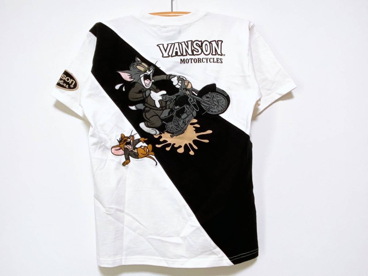 ★新品未使用★VANSON トムとジェリーコラボ ウィリートム 刺繍 切り替え 半袖Tシャツ TJV-2112 size：M ホワイト バンソン/バイカー_画像2