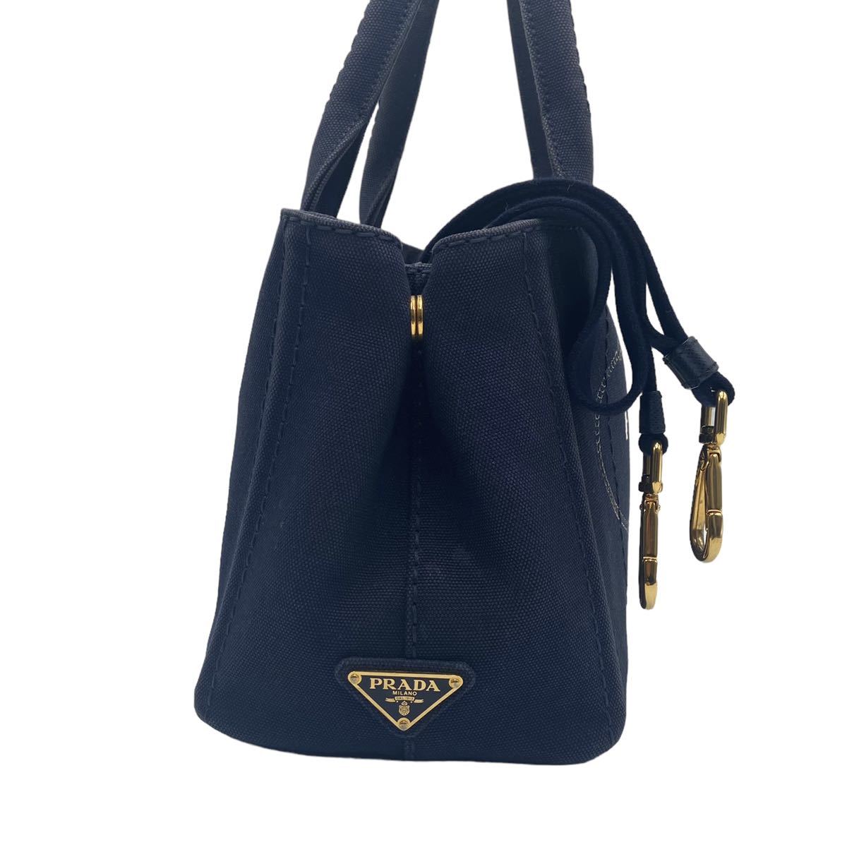 □極美品□ PRADA プラダ ハンドバッグ カナパ S 2WAY ネイビー 紺