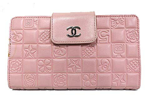CHANEL シャネル 財布 ピンク レザー 長財布 がま口 boussias.cy