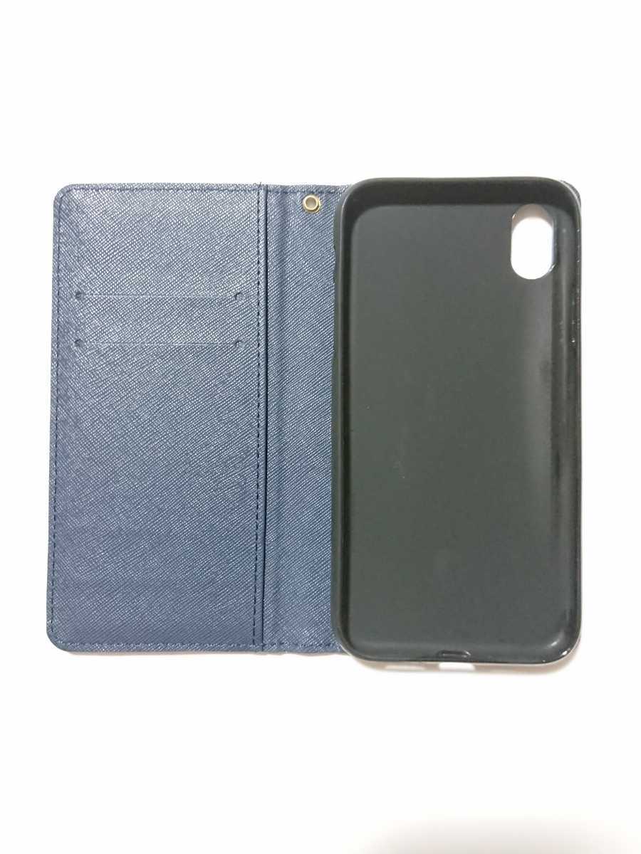 PU leather notebook type smartphone case (iPhone XR correspondence ) navy 
