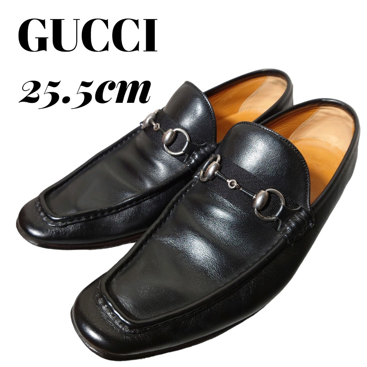 美品 GUCCI ホースビットローファー 革靴 黒金 40 1/2 25.5-