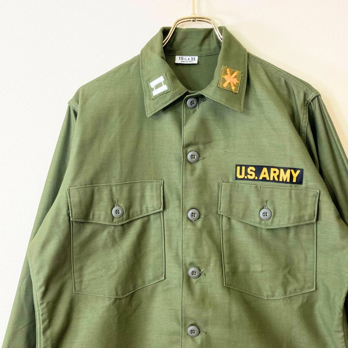 希少《 Dead Stock / Cotton Satin 》70s デッド【 US ARMY ビンテージ コットンサテン ユーティリティー シャツ ジャケット 15.5-33 】の画像1