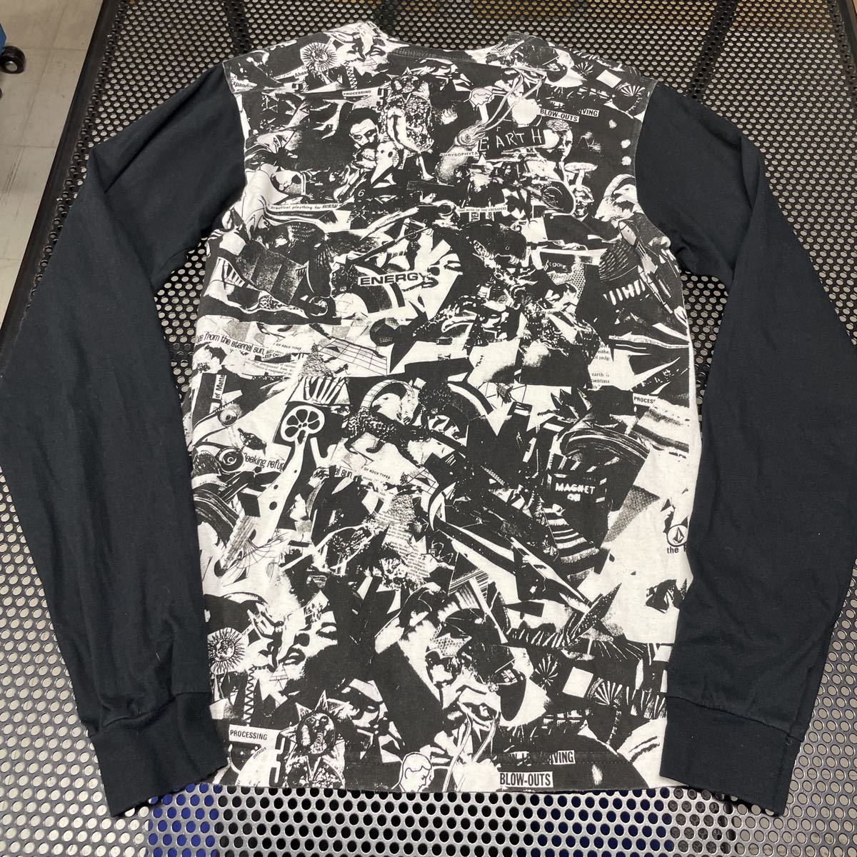 ボルコム volcom 長袖 プリント Tシャツ 黒 ブラック Sサイズ 首周り、フロント白い部分は使用感のあり全体的な薄汚れあり（洗濯済み_画像8