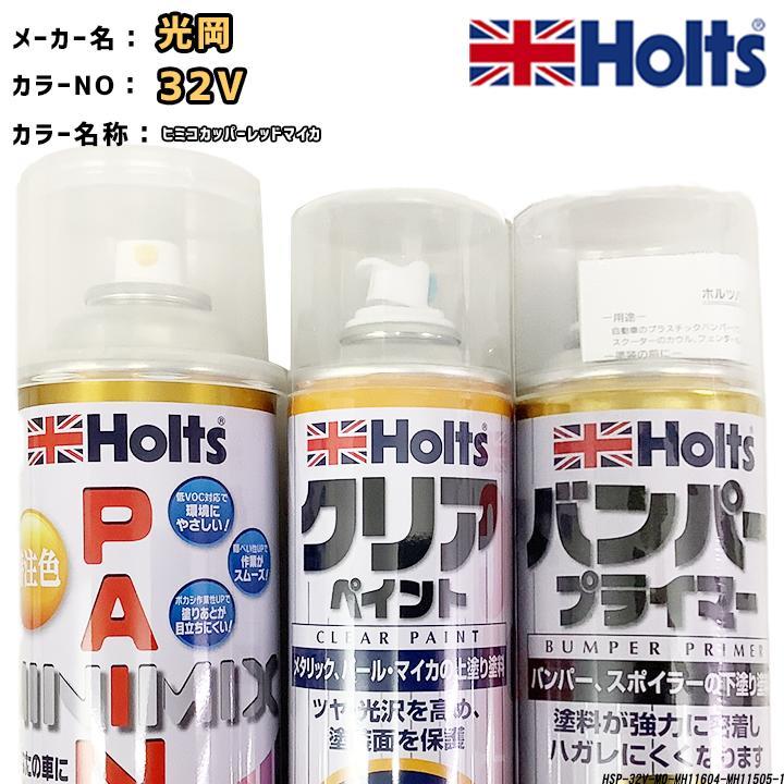 ペイントスプレー 光岡 32V ヒミコカッパーレッドマイカ Holts MINIMIX クリアスプレー バンパープライマー セット_画像1