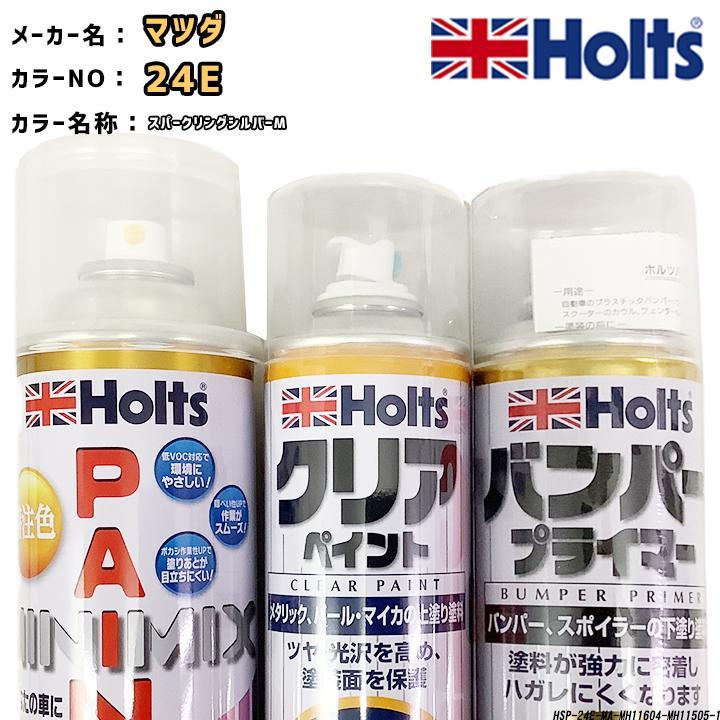 ペイントスプレー マツダ 24E スパークリングシルバーM Holts MINIMIX クリアスプレー バンパープライマー セット_画像1