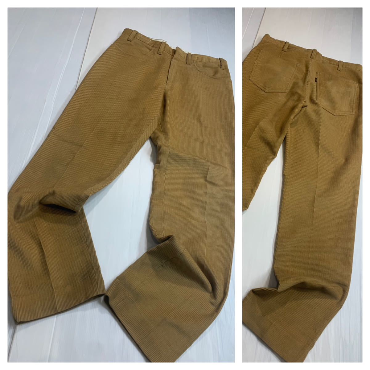 〜 70's ヴィンテージ LEVI'S リーバイス STA-PREST スタプレ 黒タグ BIGE ビッグE コーデュロイ テーパード スラックス　約80cm ベージュ_画像1