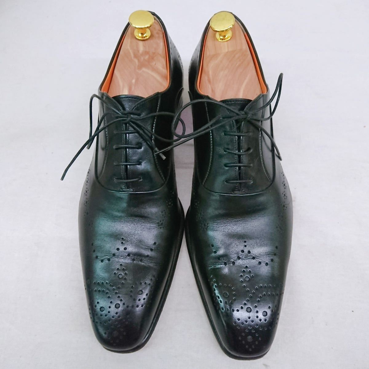 美品】サントーニ フルブローグ 革靴 Santoni 黒 ウイングチップ 正装
