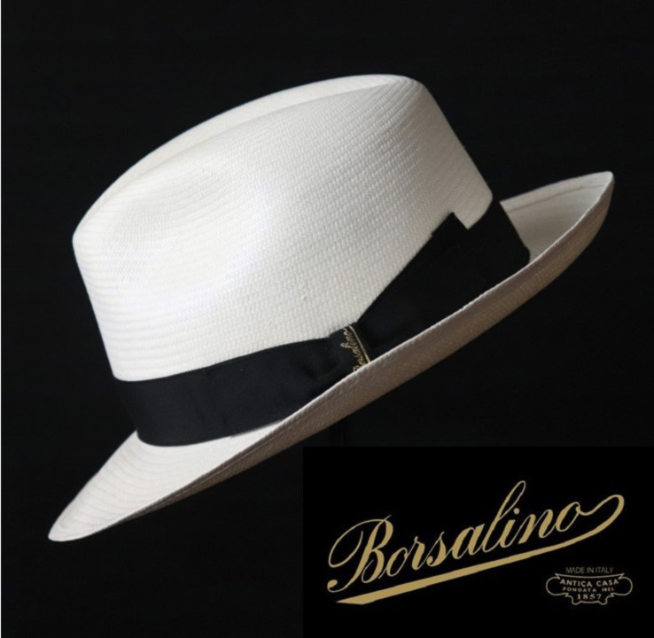 新品タグ付き【Borsalino ボルサリーノ 】高級ファイン パナマハット 麦わら帽子 ミディアムブリム 白 57 v2632-1688