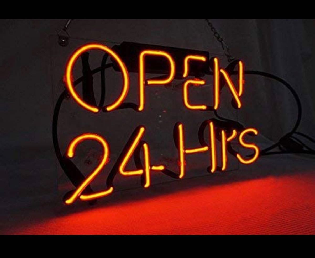 ネオンサイン 『24Hours OPEN』ネオン管 お洒落 看板 BAR バー 店舗 ディスプレイ 室内 アメリカン雑貨 集客効果 インテリア 雰囲気作り