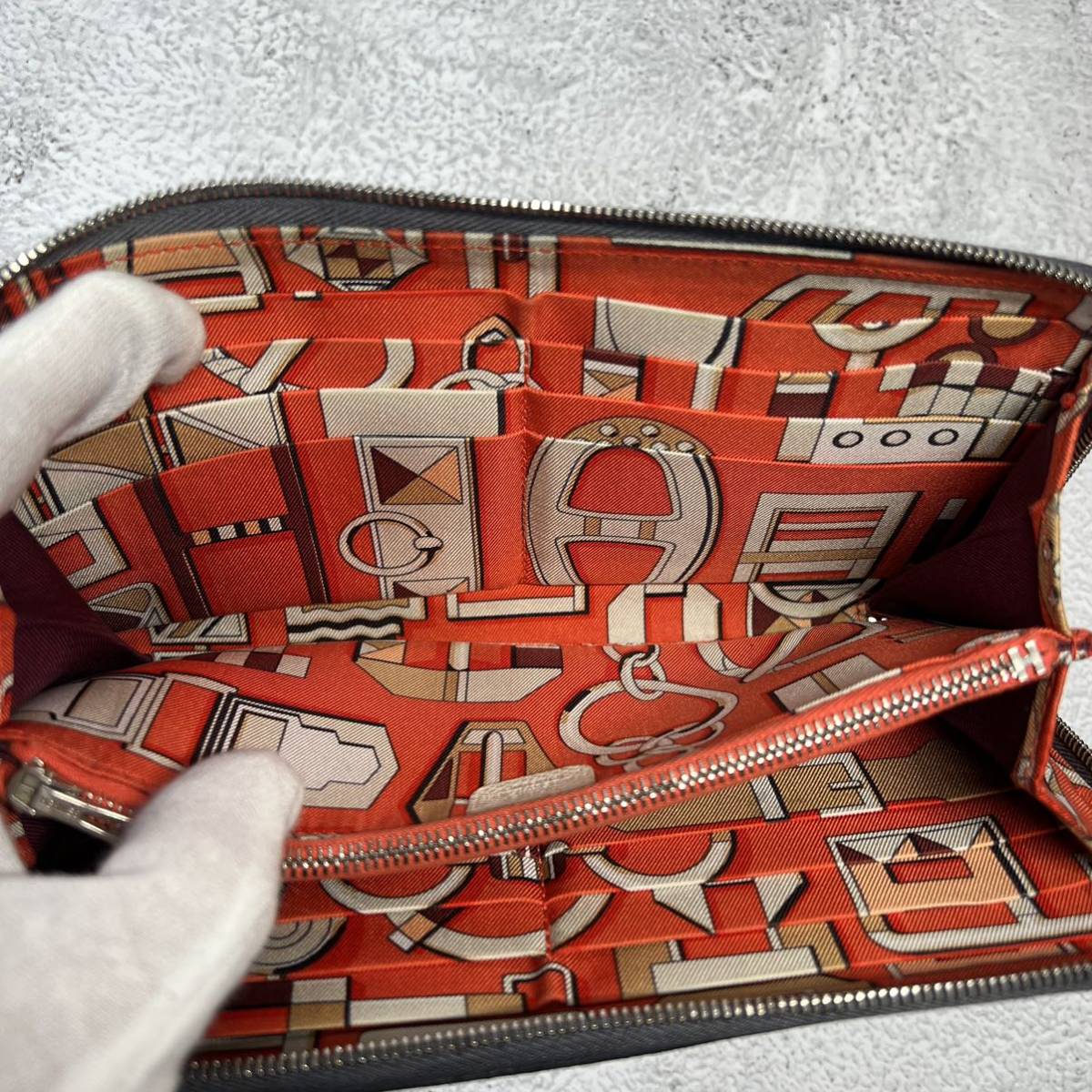 エルメス HERMES 長財布 アザップロング シルクイン ブラック オレンジ