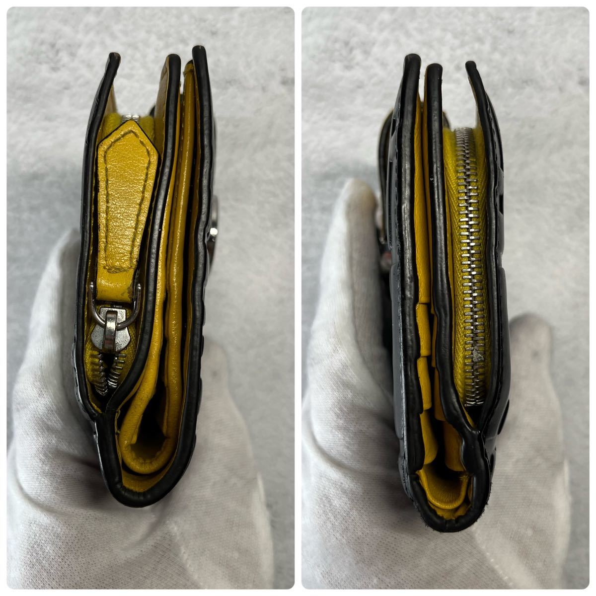 FENDI フェンディ 折り財布 zucca ズッカ ブラック イエロー