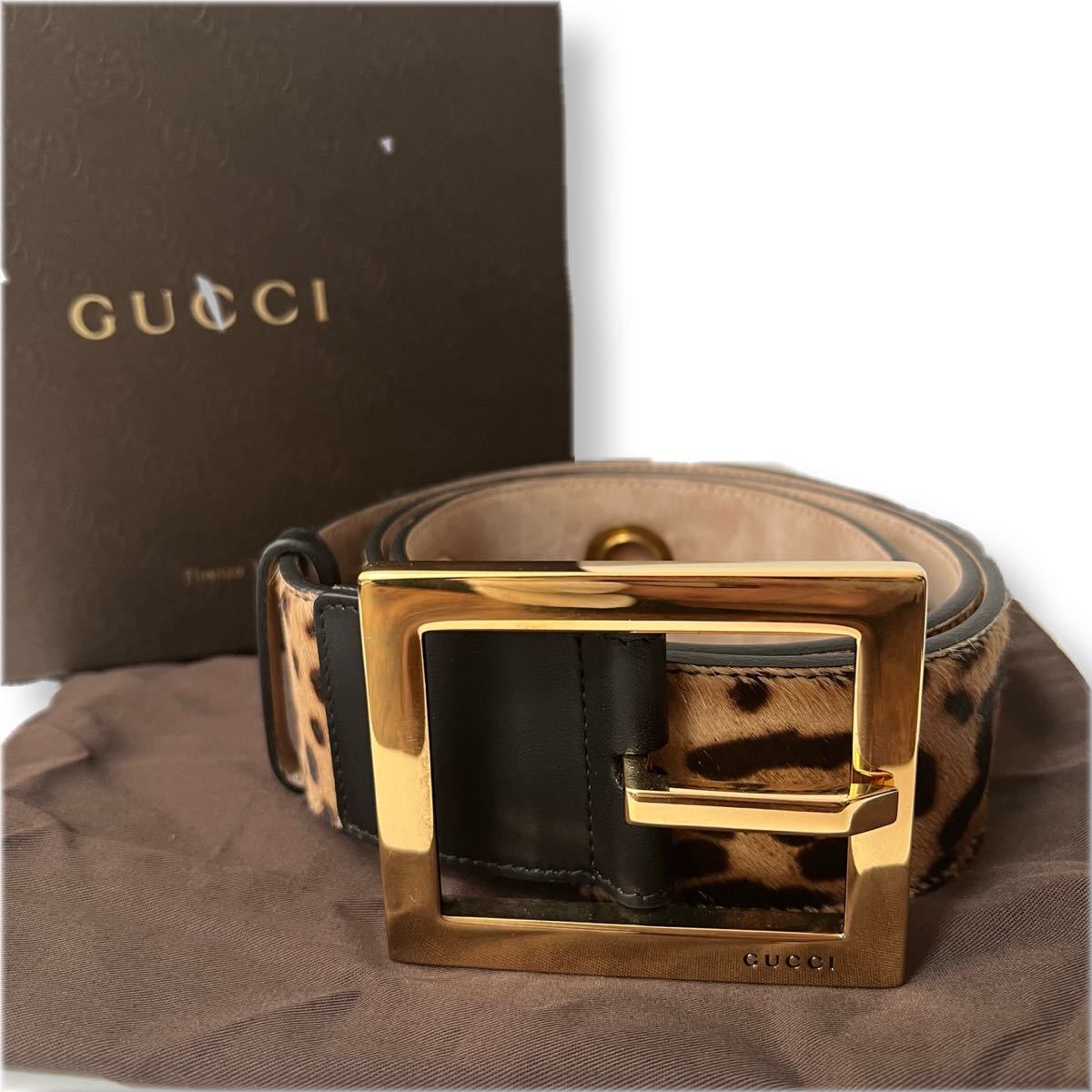 人気商品の GUCCI グッチ ベルト 豹柄 レオパード ヒョウ 茶