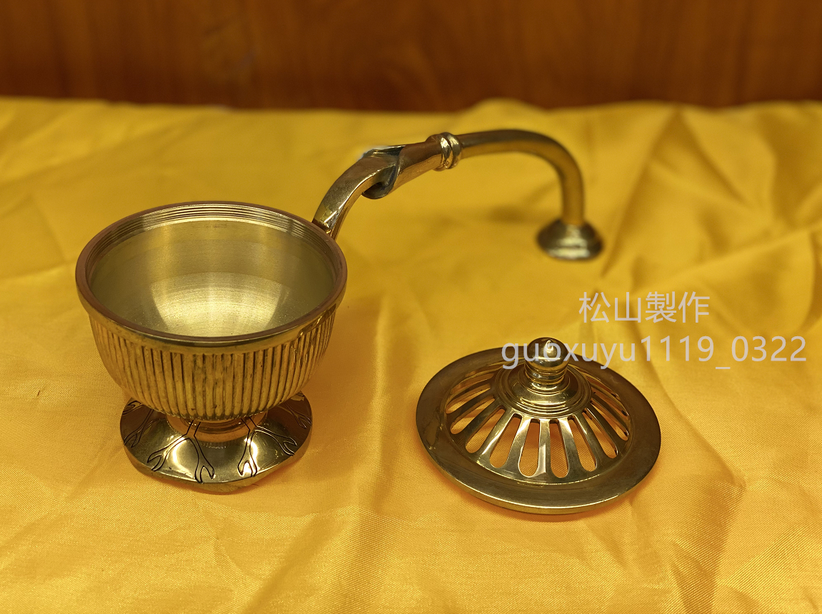 「密教法具 寺院用仏具」柄香炉 真鍮製磨き仕上げ 大々型_画像7