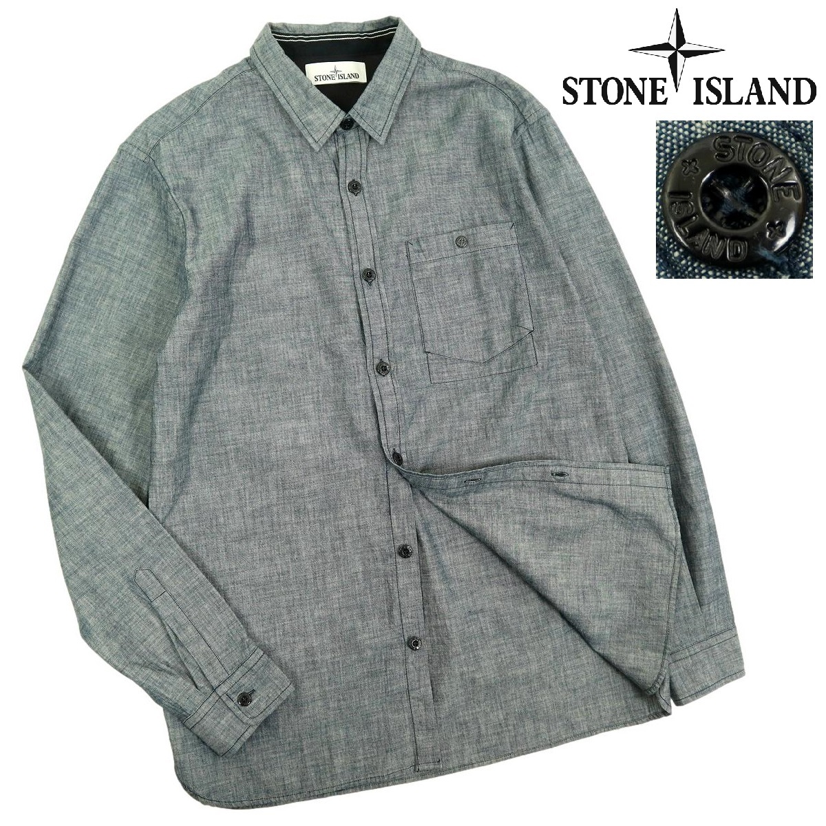 【B2144】【新品同様】STONE ISLAND ストーンアイランド 長袖シャツ インディゴ サイズL_画像1