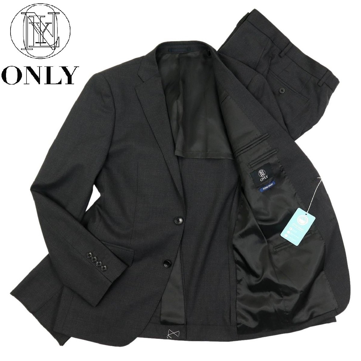 【B2186】【新品】ONLY オンリー スーツ セットアップ テーラードジャケット パンツ ボトム 背抜き ブラック サイズ180Y_画像1