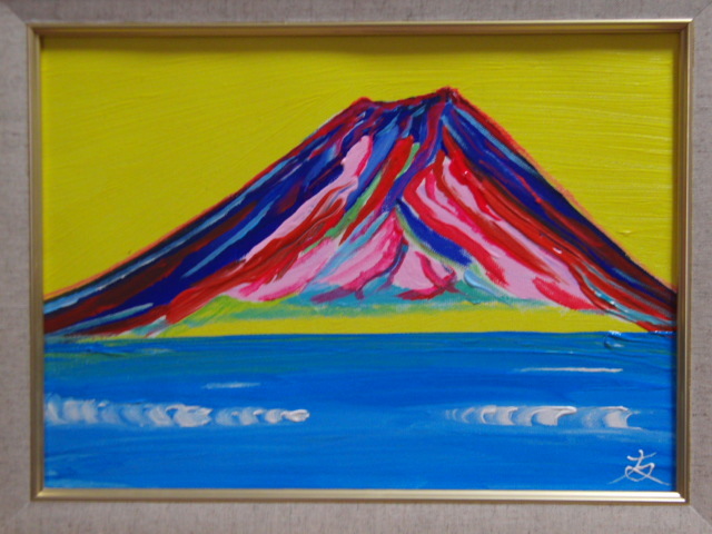 { country beautiful .}TOMOYUKI*..,[ red Fuji ], oil painting .,F4 number :33,4cm×24,3cm, oil painting one point thing, new goods high class oil painting amount attaching, autograph autograph * genuine work with guarantee 